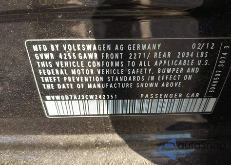 2012 Volkswagen Gti 4-Door Autobahn z USA, uszkodzony, nr VIN WVWGD7AJ3CW242351